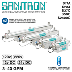 SANITRON® UV Water Purifiers 3-40 GPM - Single Chamber Models (Lamp / Quartz Sleeve Included)